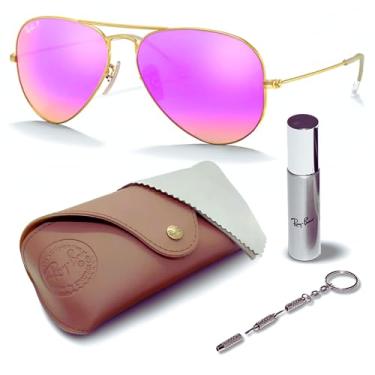 Imagem de Ray-Ban RB3025 Óculos de sol clássicos com lentes flash polarizadas em forma de aviador com kit de óculos – protetores de nariz ajustáveis – Óculos de sol retrô formais e casuais ideais, Dourado