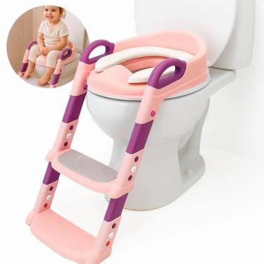Imagem de Assento Redutor Infantil Com Escada Para Vaso Sanitário - Jhamba, Rosa
