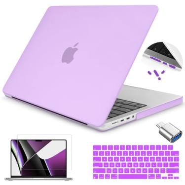 Imagem de Teryeefi Capa para MacBook Pro de 14 polegadas 2024 2023 2021 2022 A2918 A2992 A2442 A2779 modelo com M3 M2 M1 Touch ID, capa rígida de plástico fosco + capa de teclado + protetor de tela + adaptador