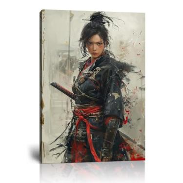 Imagem de Arte de parede japonesa samurai feminina pintura de luta em tela impressões de figuras de guerreiro pôsteres de bushido tema cultura japonesa arte para decoração de quarto e sala de estar (45,7 cm L x
