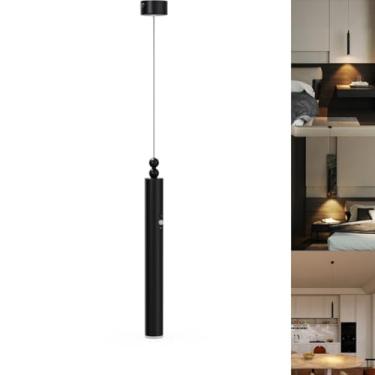 Imagem de phwii Luminária pendente operada por bateria, lustre de bateria com controle remoto, luminária suspensa recarregável com bateria de 4000 mAh, regulável em 3 cores, sem fiação, ideia para quarto