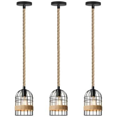 Imagem de kolnlala Luminária pendente de corda de gaiola de metal de 109 cm com base E26 - Luminária suspensa de teto de fazenda industrial para ilha de cozinha, sala de jantar, quarto, corredor, bar (3)