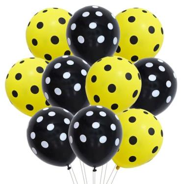 Imagem de AnnoDeel 50pcs Black Yellow Polka Dot Latex Balloons, 12inch Black and Yellow Polka Dot Balloons for Graduation Anniversary Birthday Baby Show Happy Bee Party Decoration