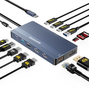 Imagem de ANYOYO Estação De Encaixe Usb C Hub Para Dois Monitores, Laptop Com 3 2 Hdmi + Dp 4K A 60 Hz, 5 Portas Usb-C 3.1 10 Gbps, Pd100 Sd/Tf 3.0, Áudio Hp, Dell