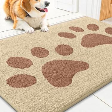 Imagem de Smiry Tapete de porta de cachorro para patas enlameadas 76 x 50, capachos antiderrapantes laváveis para ambientes internos, tapete de entrada absorvente para piso interno, bege claro