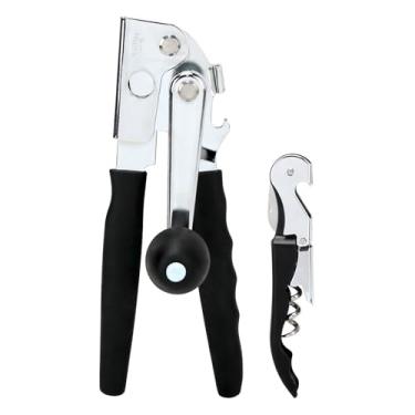 Imagem de DOVORSY Abridor de latas manual, abridor de latas resistente com alça de toque suave, lâmina afiada, borda lisa, abridor de latas com abridor de garrafas multiuso, compre um abridor de garrafas, preto