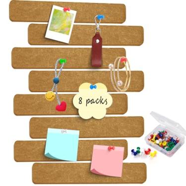 Imagem de 8 tiras de quadro de avisos, tiras de feltro com 50 pinos, tiras de cortiça autoadesivas para decoração de parede de sala de aula de escritório, barra de quadro de avisos para colar fotos, notas