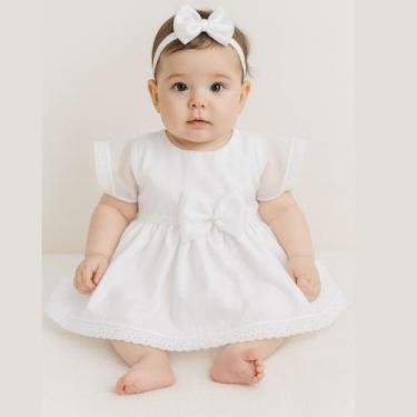 Imagem de Vestido de Batizado Para Bebê Menina com Faixa de Cabelo Analu - Kolim