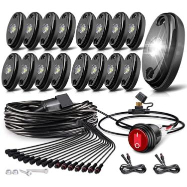 Imagem de Luzes brancas de rocha, kit de luzes brancas LEDMIRCY R1 com chicote de fiação de interruptor de alternância, 16 peças, luz de rocha branca pura para caminhões UTV, quadriciclos, luz radiante
