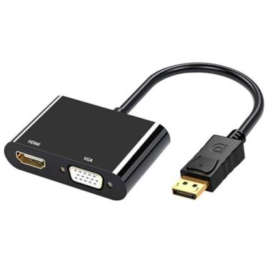 Imagem de Adaptador DisplayPort para HDMI e VGA, suporte para monitor duplo, saída HDMI 4K Full HD 1080p VGA, compatível com laptop, PC, monitor