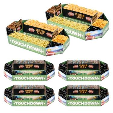 Imagem de Kit de suprimentos de festa de futebol, 6 peças, bandeja de lanche de papel de futebol, bandeja descartável para festas, bandeja de lanche para festa, tema de jogo de rúgbi, tigela de lanche para