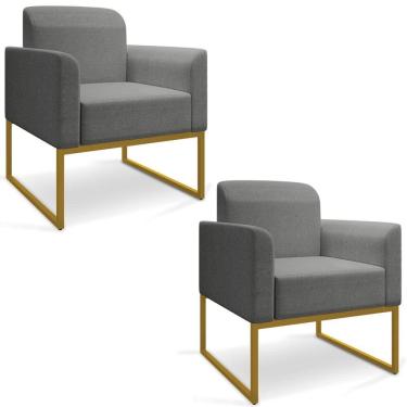 Imagem de Kit 2 Poltronas Decorativas Base Industrial Dourada Maressa A26 Linho Grafite - Ibiza
