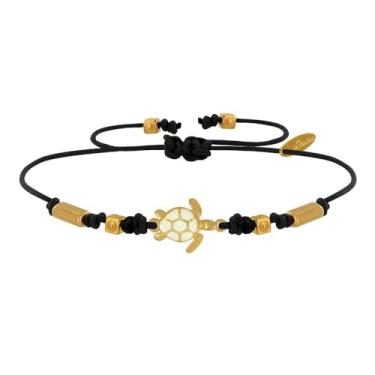 Imagem de LES POULETTES JEWELS - Pulseira de tartaruga esmaltada branca em latão dourado - preta