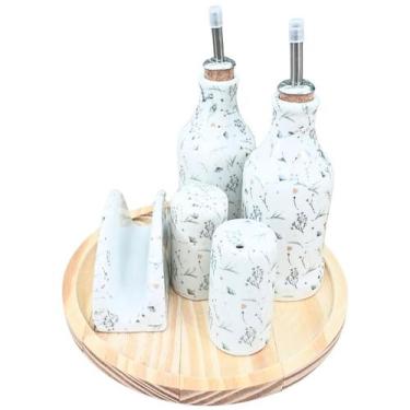 Imagem de Kit Galheteiro 6 pçs Bandeja Pinus Porcelana Branca - Antilope Decor P