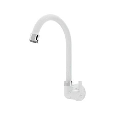 Imagem de Torneira Cozinha Parede Bica Alta 1/2 Branco - Blukit Com Redutor De Vazão