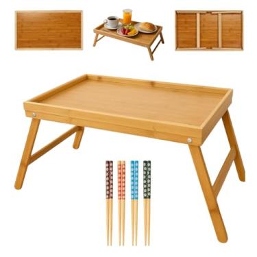 Imagem de Mesa Bandeja Dobrável de Bambu para Cama e Sofá + Jogo de Hashi Bambu 4 Pares– Café da Manhã, Notebook, Refeições e Leitura – Portátil, Leve e Elegante com Pés Retráteis
