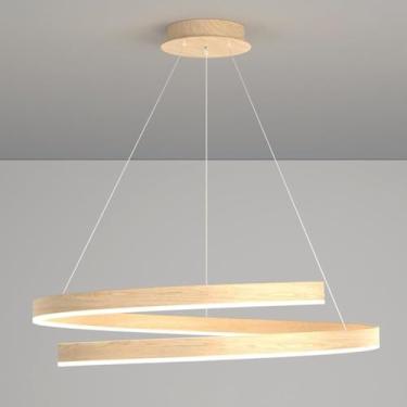 Imagem de Luminária pendente de teto em espiral, luminária pendente linear, lustre LED moderno, luz pendente de onda regulável de 55 W com controle remoto para sala de jantar, ilha de cozinha, lustre