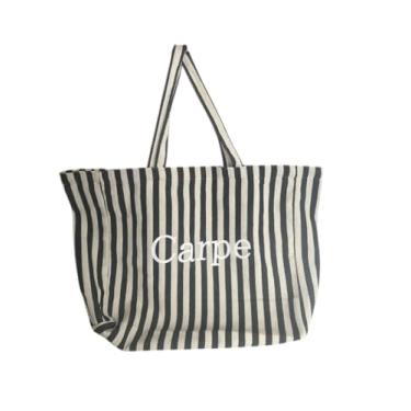 Imagem de Bolsa de Compras Carpe, Listrada Preta e Branca, Algodão Reciclado, Estilo Moderno, Sacola Tote