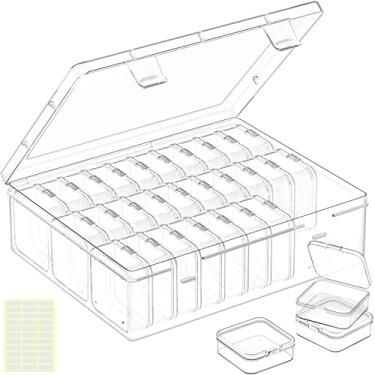 Imagem de DILIBRA Caixa organizadora de contas, 31 recipientes de armazenamento de contas pequenas caixas de plástico com tampa articulada, recipientes de armazenamento retangulares transparentes de pintura de