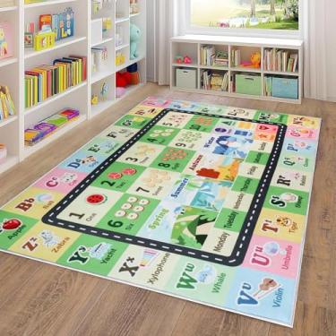 Imagem de Tapete ABC infantil para sala de jogos, sala de aula, tapete de área do alfabeto, tapete lavável para quarto de bebê, sala de jogos, quarto, chão, berçário (verde, 1,8 x 2,5 m)
