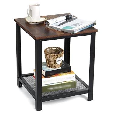 Imagem de Mesa de centro de 2 camadas, mesa de cabeceira de madeira quadrada com suporte de armazenamento de metal para sala de estar, quarto, escritório (D)