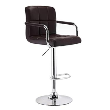 Imagem de YPDJVLTI Banqueta de bar moderna cadeira de bar 63-83 cm ajustável com encosto de couro e apoio para os pés, cadeira alta de espuma de alta resiliência bonita