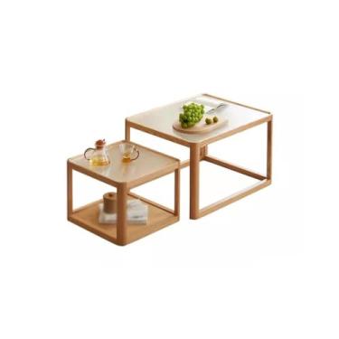Imagem de Mesa central nórdica mesa de centro moderna simples carvalho casa sala de estar mesa de café móveis pequeno tamanho combinação de vidro mesa de chá mesa quarto
