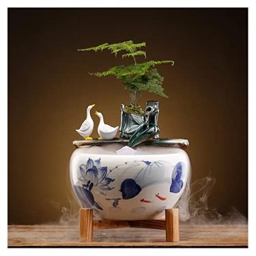 Imagem de XFNVXC Fonte decorativa interna de mesa fonte de água circulante de cerâmica para casa ornamento da sorte escritório sala de estar decoração de mesa Rockery Fountain casa