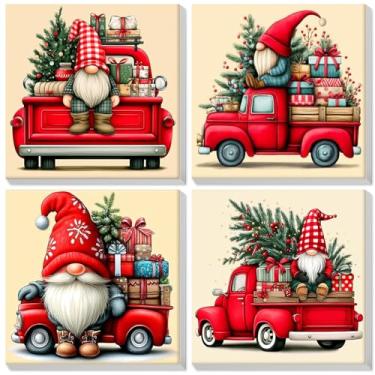 Imagem de Bowetile Pacote com 4 tintas emolduradas de Natal por números para adultos iniciantes, kits fáceis de pintar por número em tela, kits de artesanato de pintura com números acrílicos, presentes de Natal