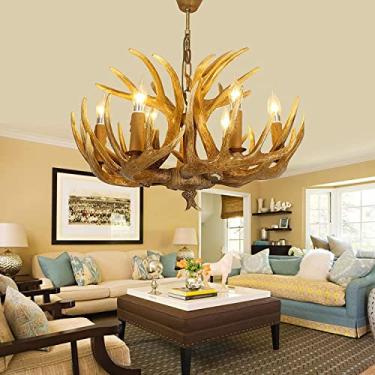 Imagem de XFNVXC Lustre Lig de resina de luxo Lig 6 Ligs Marrom Rústico Chifre de veado Lig Lustre Lig Luxuoso Camada Dupla Quinta Chifres Lig Luminárias