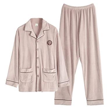 Imagem de ifgswopq Conjunto de pijama masculino de flanela de manga comprida com botões, conjunto de pijama quente grosso de inverno para homens (98176 médio)