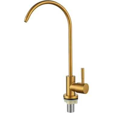 Imagem de Torneira De Filtro De água Torneira De água Potável Torneira De Pia De Cozinha Torneira De Pescoço De Cisne Único Frio Escovado Ouro