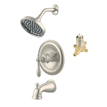 Imagem de Kit de chuveiro aquoso KTS-305030BN com acabamento, chuveiro de girassol, bico de banheira com desviador e válvula áspera, níquel escovado