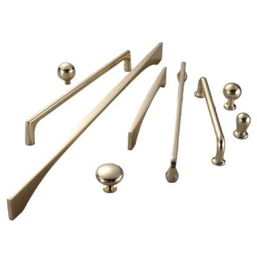 Imagem de CXYFQUUK Puxador de porta de armário de cozinha dourado brilhante de liga de zinco puxadores modernos puxadores de gaveta de móveis ferragens para casa 2 peças (6009-128)