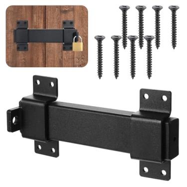 Imagem de Trava de portão deslizante de 19 cm, trava de porta resistente com orifício de cadeado, travas de portão duplo ajustáveis para cercas de madeira, portas de celeiro, galpões e segurança interna