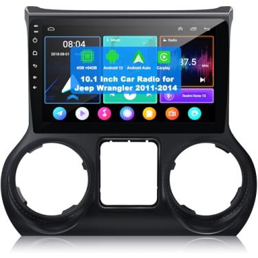 Imagem de Android 13 estéreo automotivo para Jeep Wrangler 2011 2012 2013 2014 com Carplay e Android Auto, tela sensível ao toque de 10,2 polegadas, Bluetooth, Wi-Fi, GPS, rádio FM, câmera de reserva, 4 GB + 64