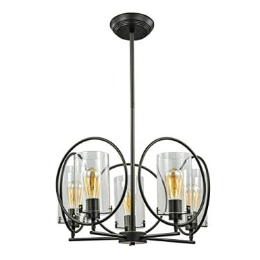 Imagem de YQSLQZZ Luminária de teto preta, 5 luzes luminária pendente industrial americana, lustre de iluminação decorativa para pendurar no teto, para sala de estar, quarto, sala de jantar, cozinha ilha