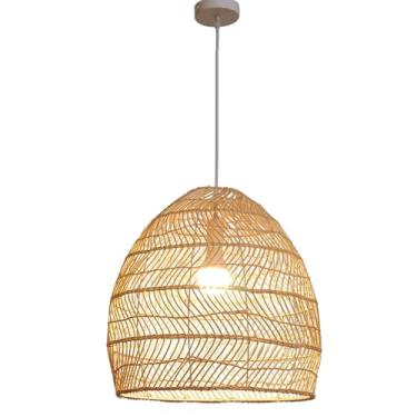 Imagem de WYUYIWH Luminária pendente de teto com cordão de abajur de vime natural ajustável de 120 cm, luminária de teto suspensa em vime, lanterna, candelabro para restaurante, sala de estar, café, fazenda