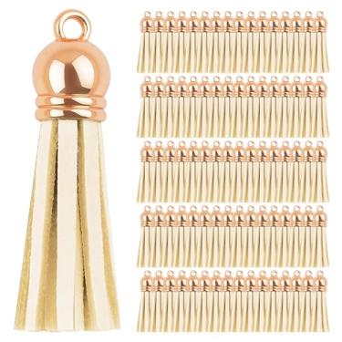 Imagem de Mandala Crafts 100 peças de porta-chaves de camurça sintética creme ouro rosa - Borlas de couro pequenas para pingentes, fabricação de joias e artesanato faça você mesmo