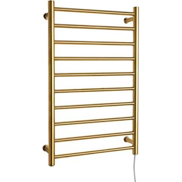 Imagem de Toalheiro cromado aquecido, radiador elétrico, reto, toalheiro montado na parede, aquecedor de toalhas de aço inoxidável (fio dourado)