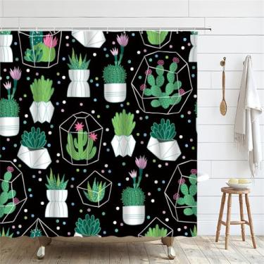 Imagem de BBRILLI Cortina de chuveiro verde vasos plantas tropicais deserto botânico decoração de banheiro conjunto com gancho, NH292, L210xH180 cm