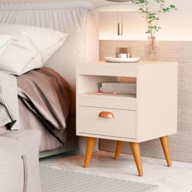 Imagem de Kit 2 Mesa De Cabeceira Para Quarto Com Pés e Gaveta (Off White)