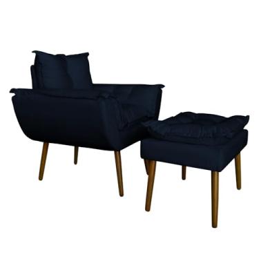 Imagem de Kit Poltrona Decorativa Recepção Manicure com Puff Para Quarto Penteadeira Closet Quarto (Azul Marinho)