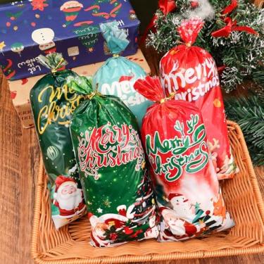 Imagem de 50 unidades de saco de presentes de Natal, sacos de doces de festa de Natal com 50 peças de gravatas douradas, 5 estilos de presentes de presente para lembrancinhas de festa de Natal (estilo 5, 27,5 x