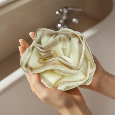 Imagem de Loofah para mulheres, esponja de banho de 70 g, esponja de bucha de chuveiro, puff de malha macia, esfregão de chuveiro para limpeza diária do corpo, cáqui gradiente