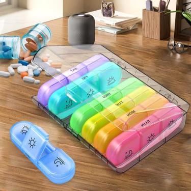 Imagem de Caixa organizadora de medicamentos para 7 dias – 3 capas diárias de comprimidos para vitaminas e medicamentos - multicolorido