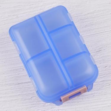 Imagem de Mini organizador de medicamentos, caixa de medicamentos de plástico à prova d'água, 10 compartimentos, trava de fivela, organizador semanal portátil de medicamentos para viagens, azul
