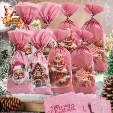 Imagem de 50 x Saco de doces fofo para presente de biscoito de Papai Noel, embalagem OPP, festival, festa, Natal, faça você mesmo, acessórios para sacolas de presente (Estilo1)