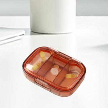 Imagem de Organizador de comprimidos de viagem com 3 compartimentos – Caixa de medicamentos durável e à prova de vazamentos para vitaminas/suplementos, estojo compacto de cor escura (marrom)