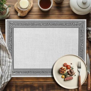 Imagem de Conjunto de 2 jogos americanos de linho branco, estampa geométrica nas costas, jogo americano lavável, decoração de mesa para cozinha, mesa de jantar, festas de fim de ano, decoração de casa 33 x 48